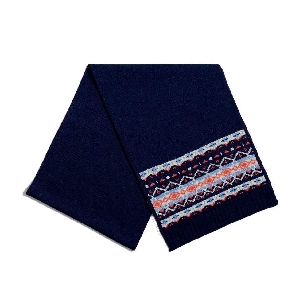 NWT Womens One Size J. Crew Navy Blue Fair Isle Knit Scarf